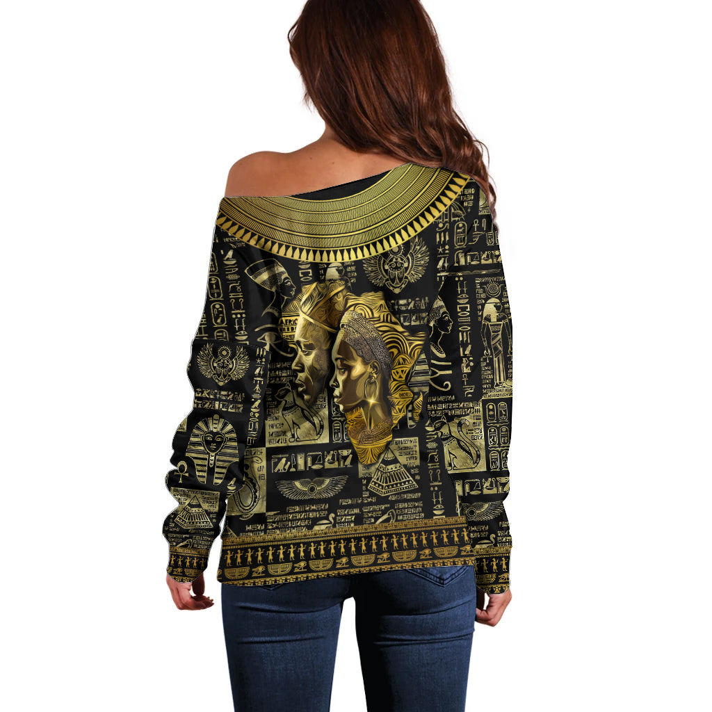 Egypt Pharaoh Off Shoulder Sweater Egyptian Hieroglyphs and Symbols - Wonder Print Shop