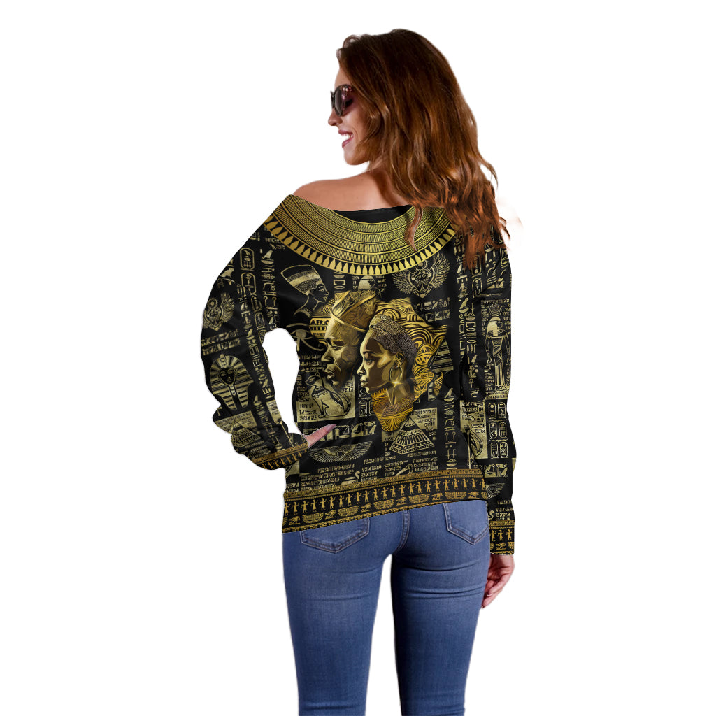 Egypt Pharaoh Off Shoulder Sweater Egyptian Hieroglyphs and Symbols - Wonder Print Shop
