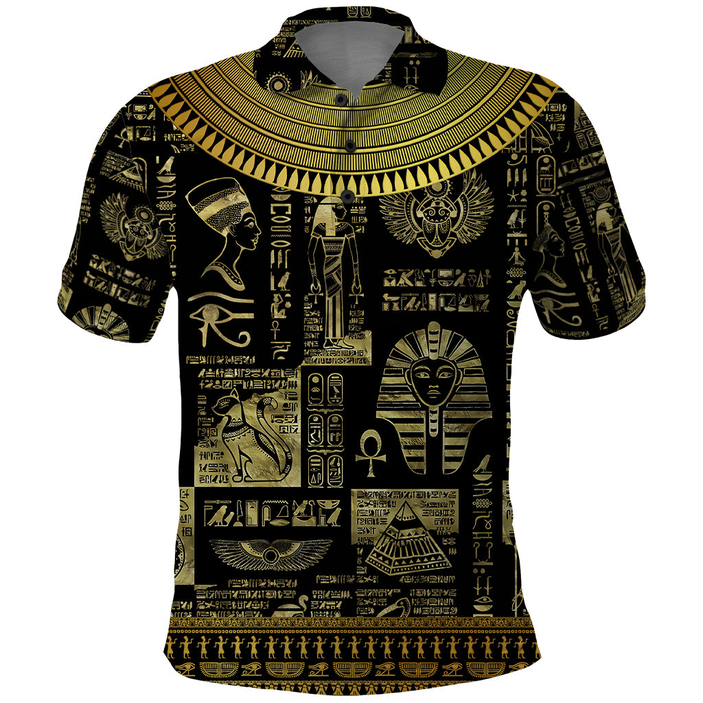 Egypt Pharaoh Polo Shirt Egyptian Hieroglyphs and Symbols - Wonder Print Shop