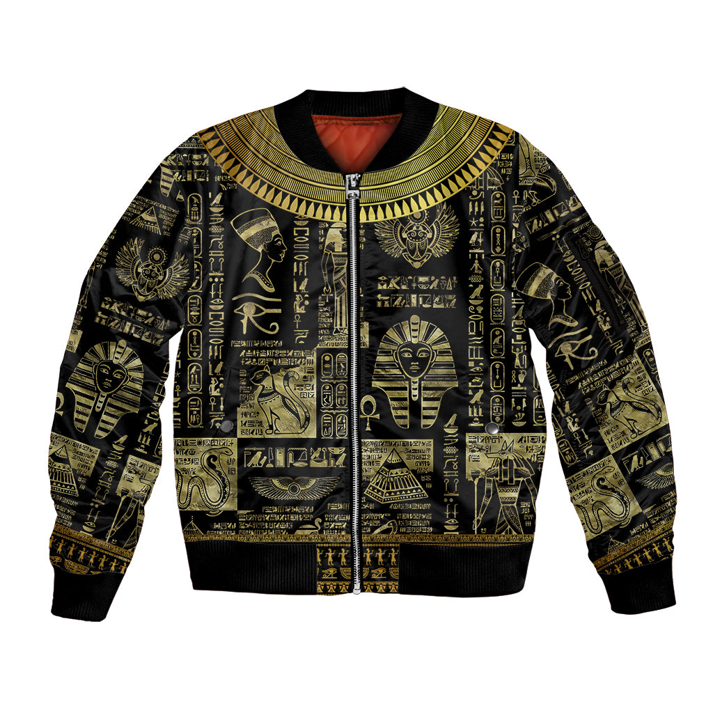 Egypt Pharaoh Sleeve Zip Bomber Jacket Egyptian Hieroglyphs and Symbols - Wonder Print Shop