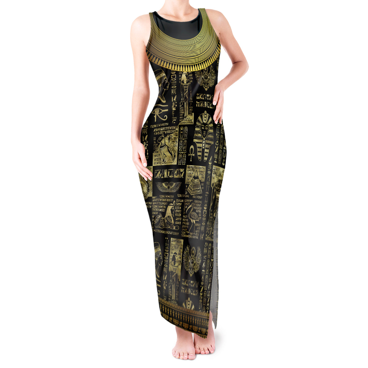 Egypt Pharaoh Tank Maxi Dress Egyptian Hieroglyphs and Symbols - Wonder Print Shop