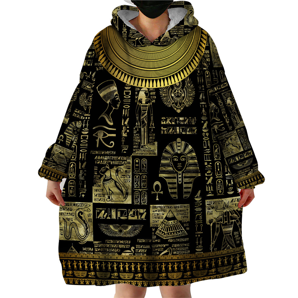 Egypt Pharaoh Wearable Blanket Hoodie Egyptian Hieroglyphs and Symbols - Wonder Print Shop