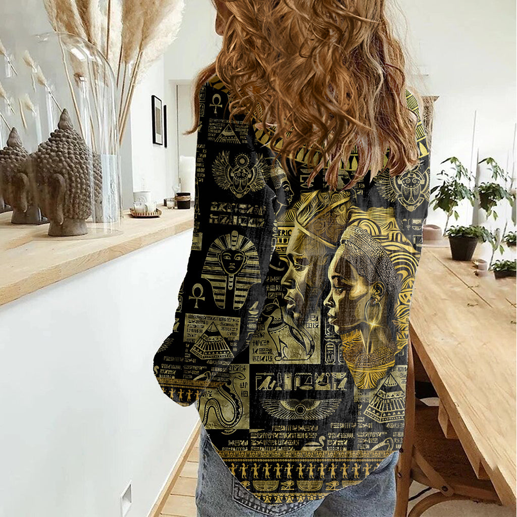 Egypt Pharaoh Women Casual Shirt Egyptian Hieroglyphs and Symbols - Wonder Print Shop