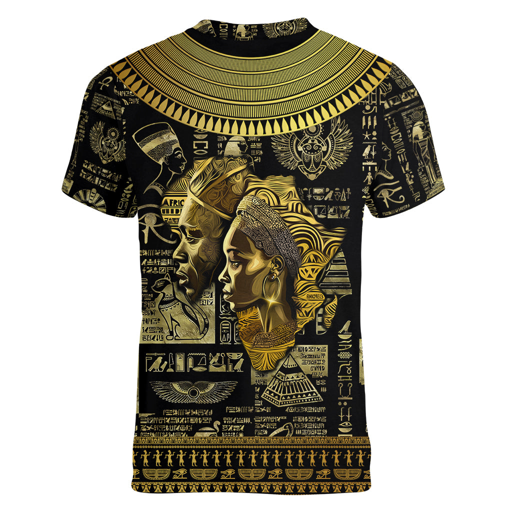 Egypt Pharaoh Women V Neck T Shirt Egyptian Hieroglyphs and Symbols - Wonder Print Shop