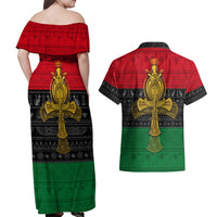 Pan African Ankh Couples Matching Off Shoulder Maxi Dress and Hawaiian Shirt - Wonder Print Shop