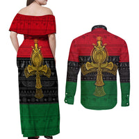 Pan African Ankh Couples Matching Off Shoulder Maxi Dress and Long Sleeve Button Shirts - Wonder Print Shop