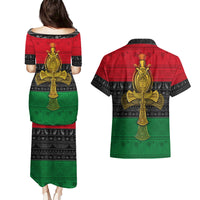 Pan African Ankh Couples Matching Puletasi Dress and Hawaiian Shirt - Wonder Print Shop
