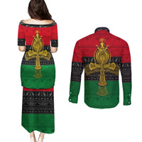 Pan African Ankh Couples Matching Puletasi Dress and Long Sleeve Button Shirts - Wonder Print Shop