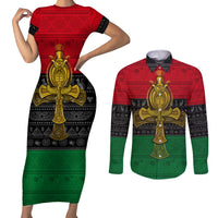 Pan African Ankh Couples Matching Short Sleeve Bodycon Dress and Long Sleeve Button Shirts - Wonder Print Shop