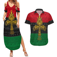 Pan African Ankh Couples Matching Summer Maxi Dress and Hawaiian Shirt - Wonder Print Shop