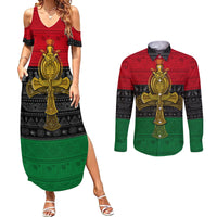 Pan African Ankh Couples Matching Summer Maxi Dress and Long Sleeve Button Shirts - Wonder Print Shop