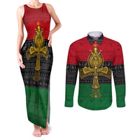 Pan African Ankh Couples Matching Tank Maxi Dress and Long Sleeve Button Shirts - Wonder Print Shop