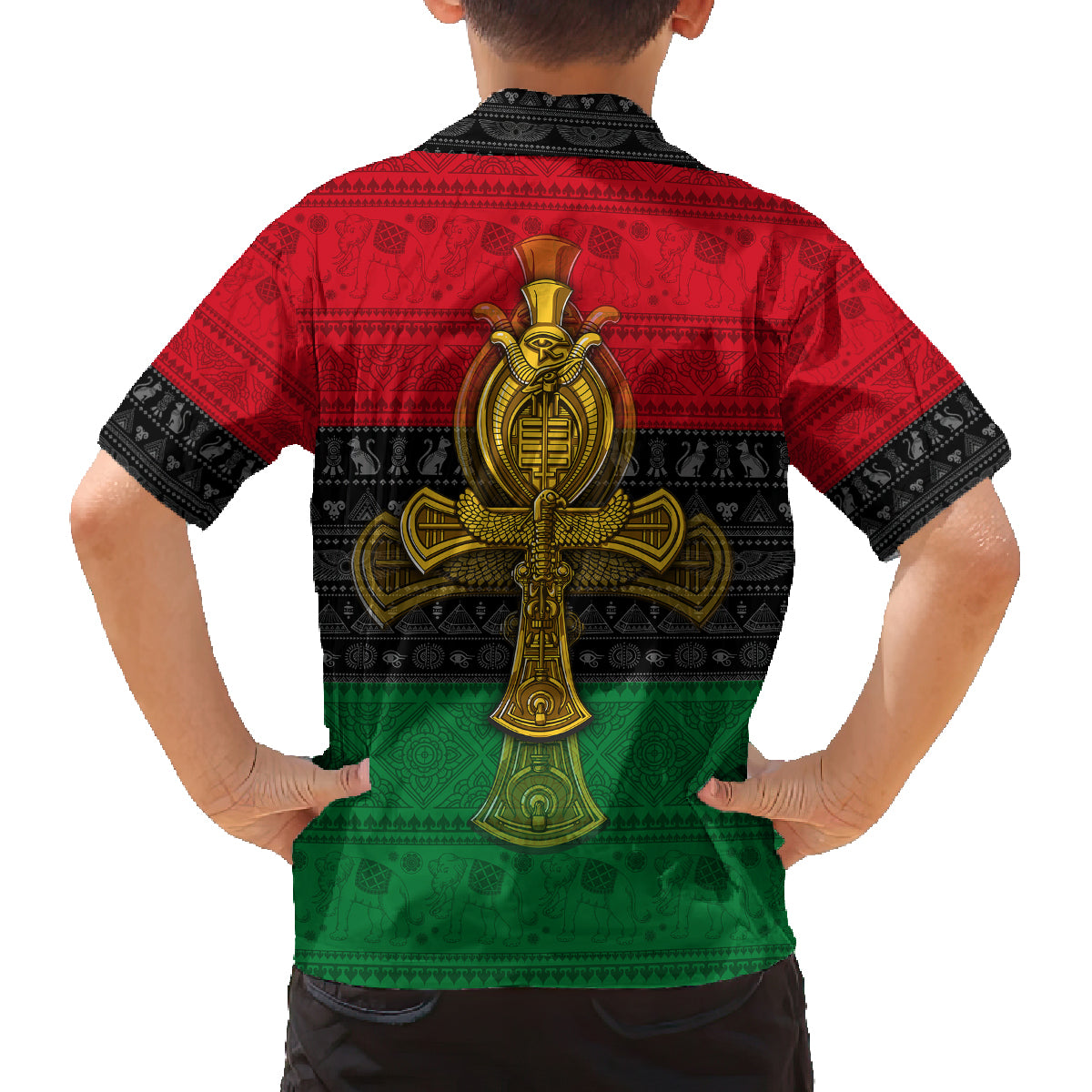 Pan African Ankh Family Matching Long Sleeve Bodycon Dress and Hawaiian Shirt - Wonder Print Shop