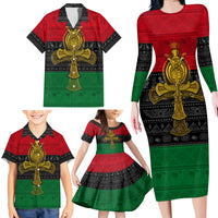 Pan African Ankh Family Matching Long Sleeve Bodycon Dress and Hawaiian Shirt - Wonder Print Shop