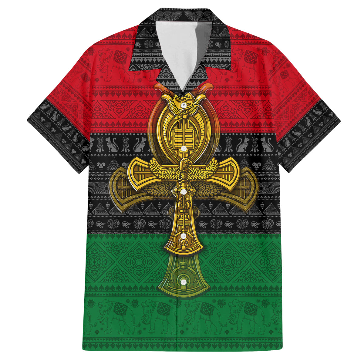 Pan African Ankh Family Matching Long Sleeve Bodycon Dress and Hawaiian Shirt - Wonder Print Shop