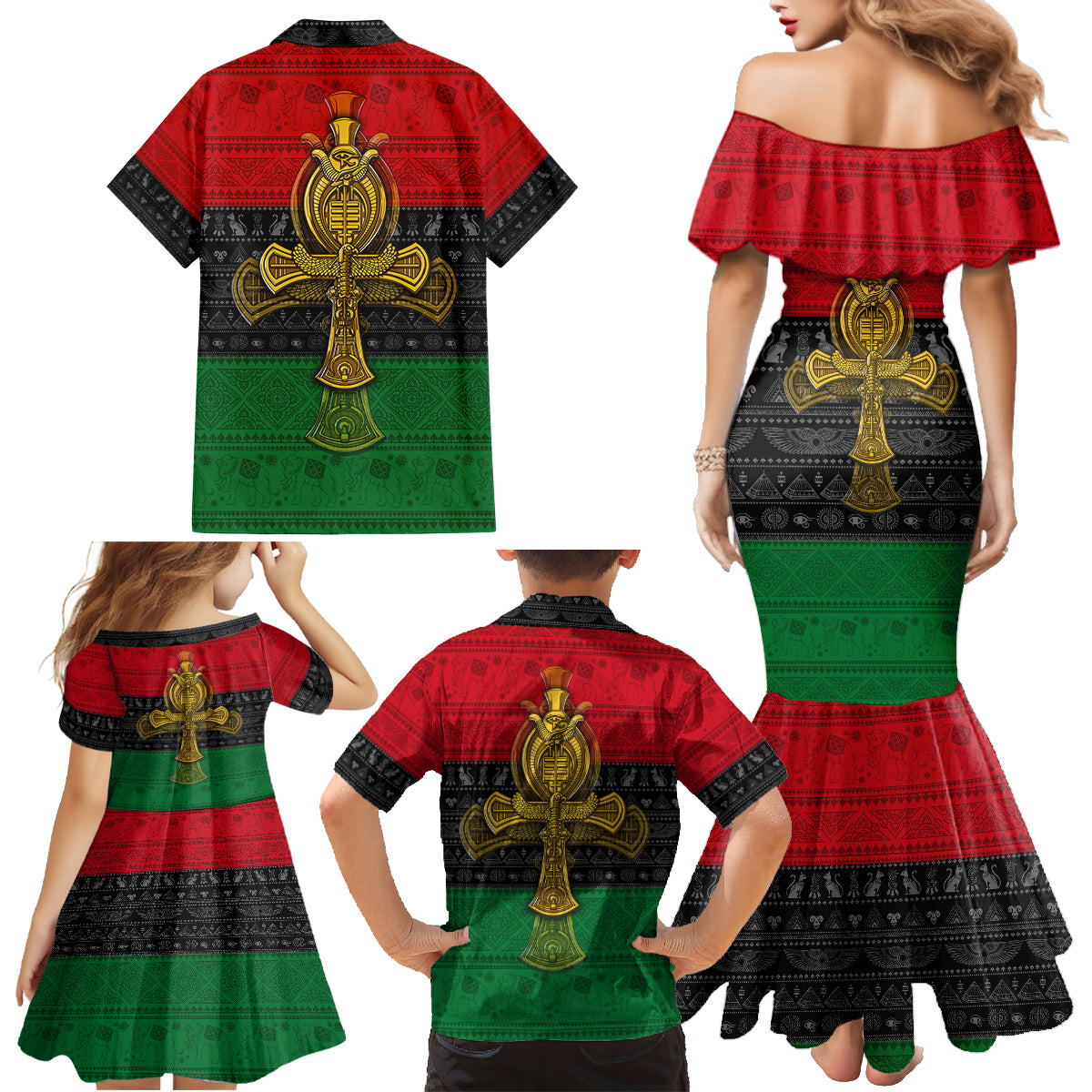 Pan African Ankh Family Matching Mermaid Dress and Hawaiian Shirt - Wonder Print Shop