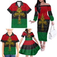 Pan African Ankh Family Matching Off Shoulder Long Sleeve Dress and Hawaiian Shirt - Wonder Print Shop