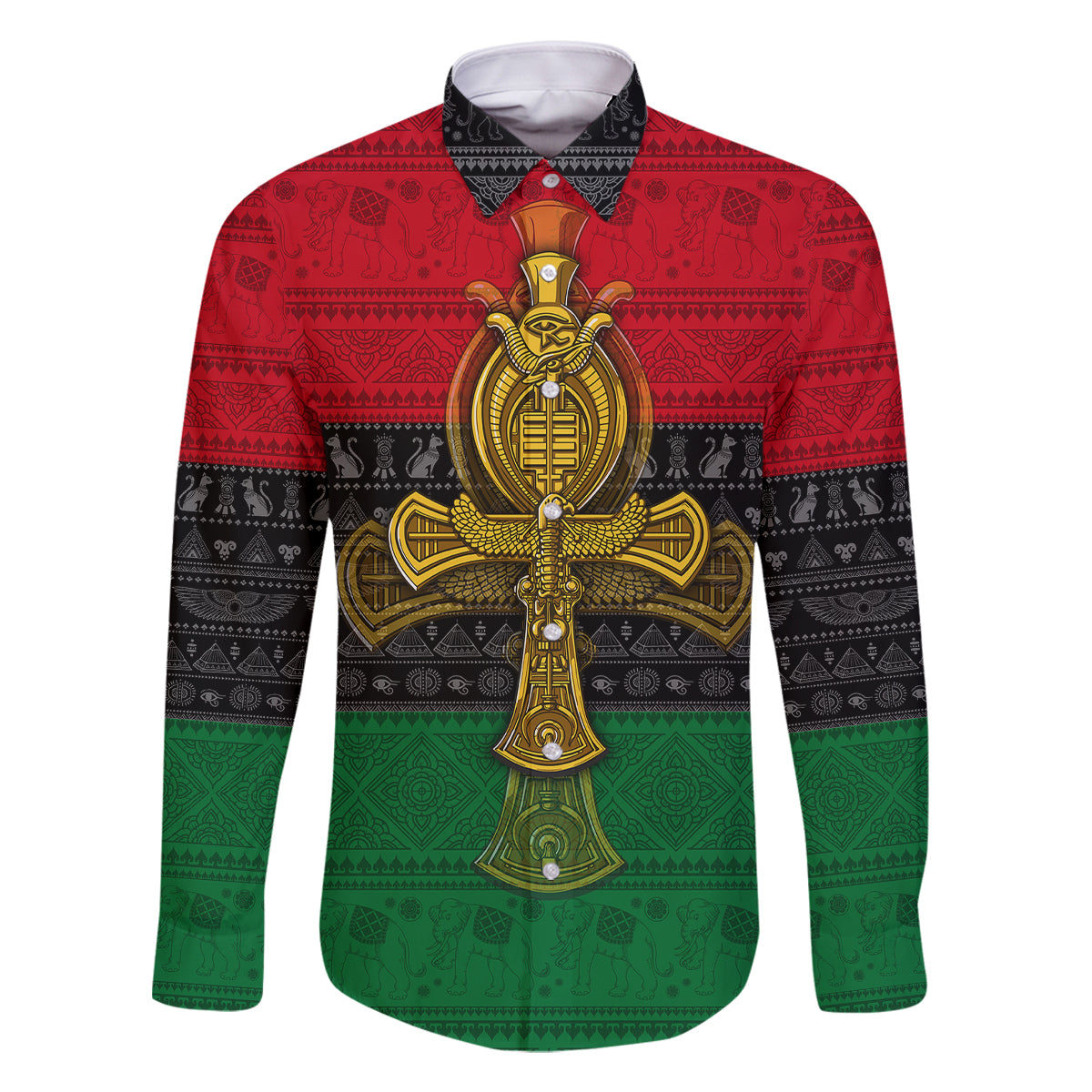 Pan African Ankh Family Matching Off Shoulder Long Sleeve Dress and Hawaiian Shirt - Wonder Print Shop