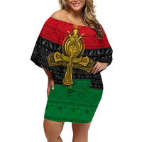 Pan African Ankh Family Matching Off Shoulder Short Dress and Hawaiian Shirt - Wonder Print Shop