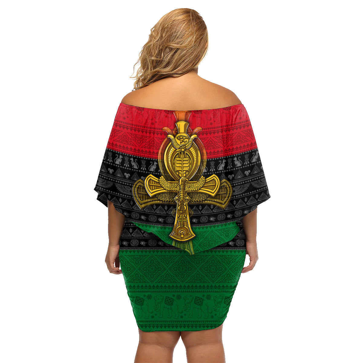 Pan African Ankh Family Matching Off Shoulder Short Dress and Hawaiian Shirt - Wonder Print Shop