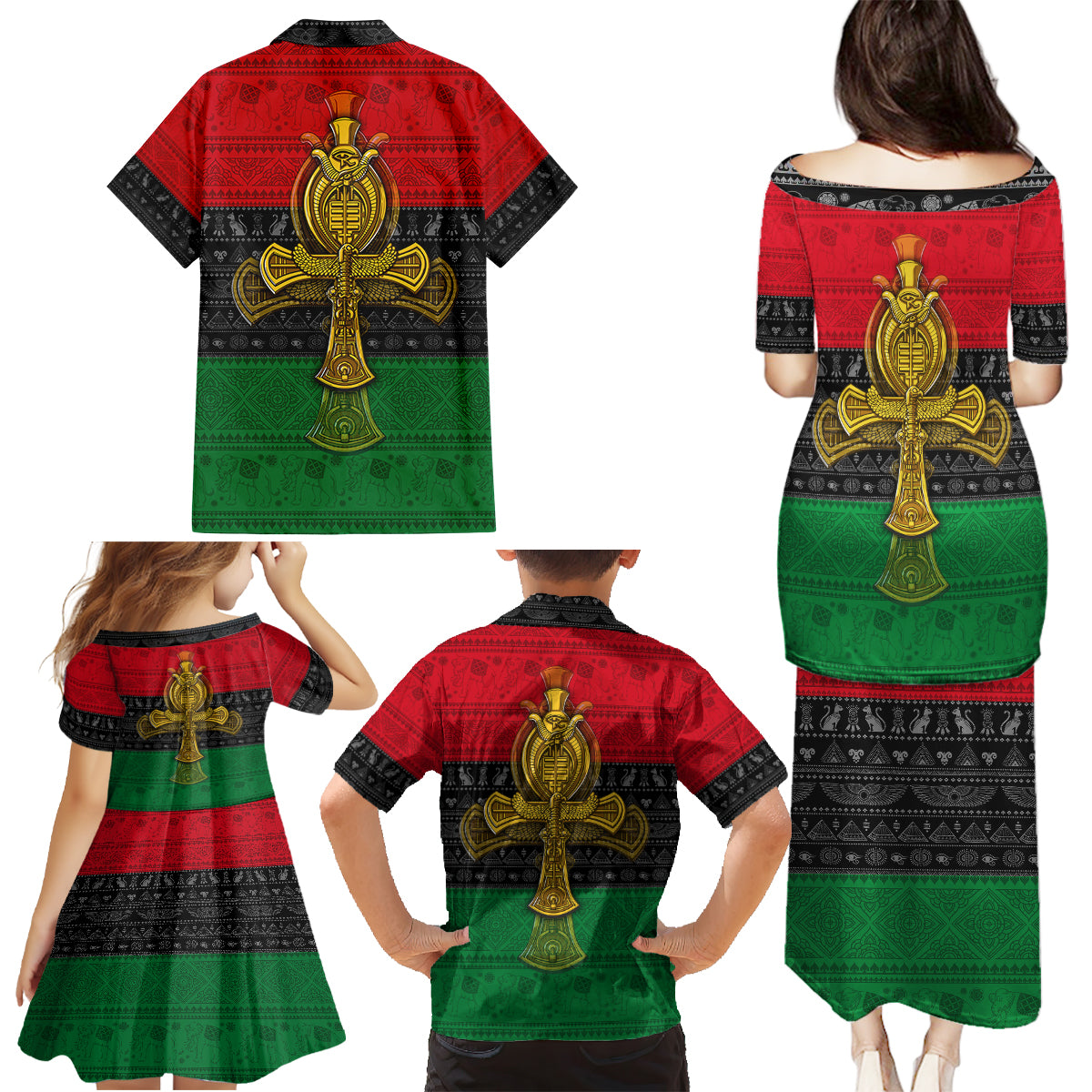 Pan African Ankh Family Matching Puletasi Dress and Hawaiian Shirt - Wonder Print Shop
