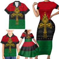 Pan African Ankh Family Matching Short Sleeve Bodycon Dress and Hawaiian Shirt - Wonder Print Shop