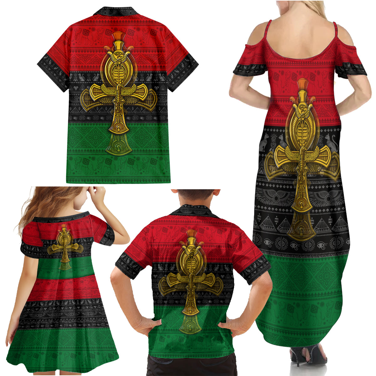 Pan African Ankh Family Matching Summer Maxi Dress and Hawaiian Shirt - Wonder Print Shop