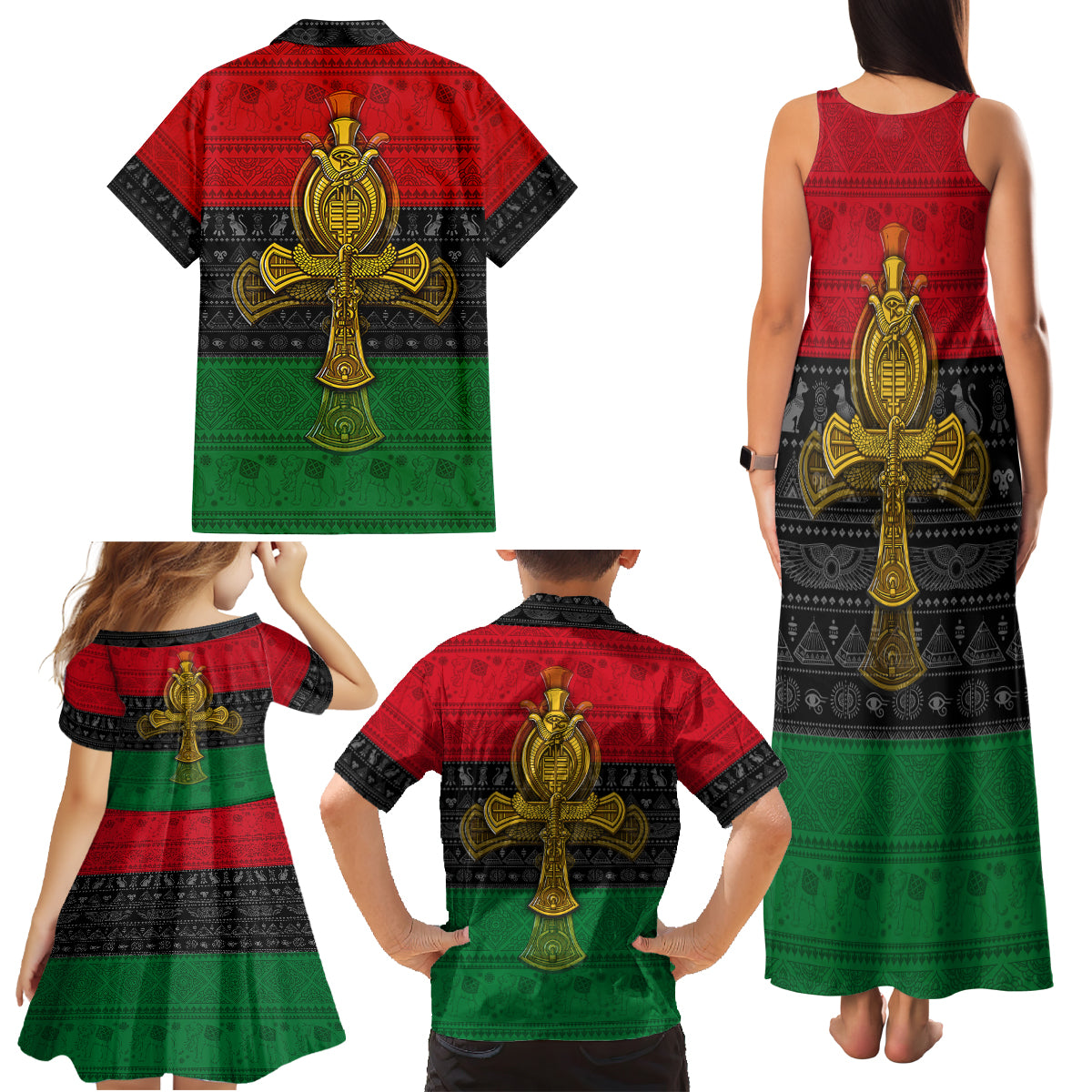 Pan African Ankh Family Matching Tank Maxi Dress and Hawaiian Shirt - Wonder Print Shop