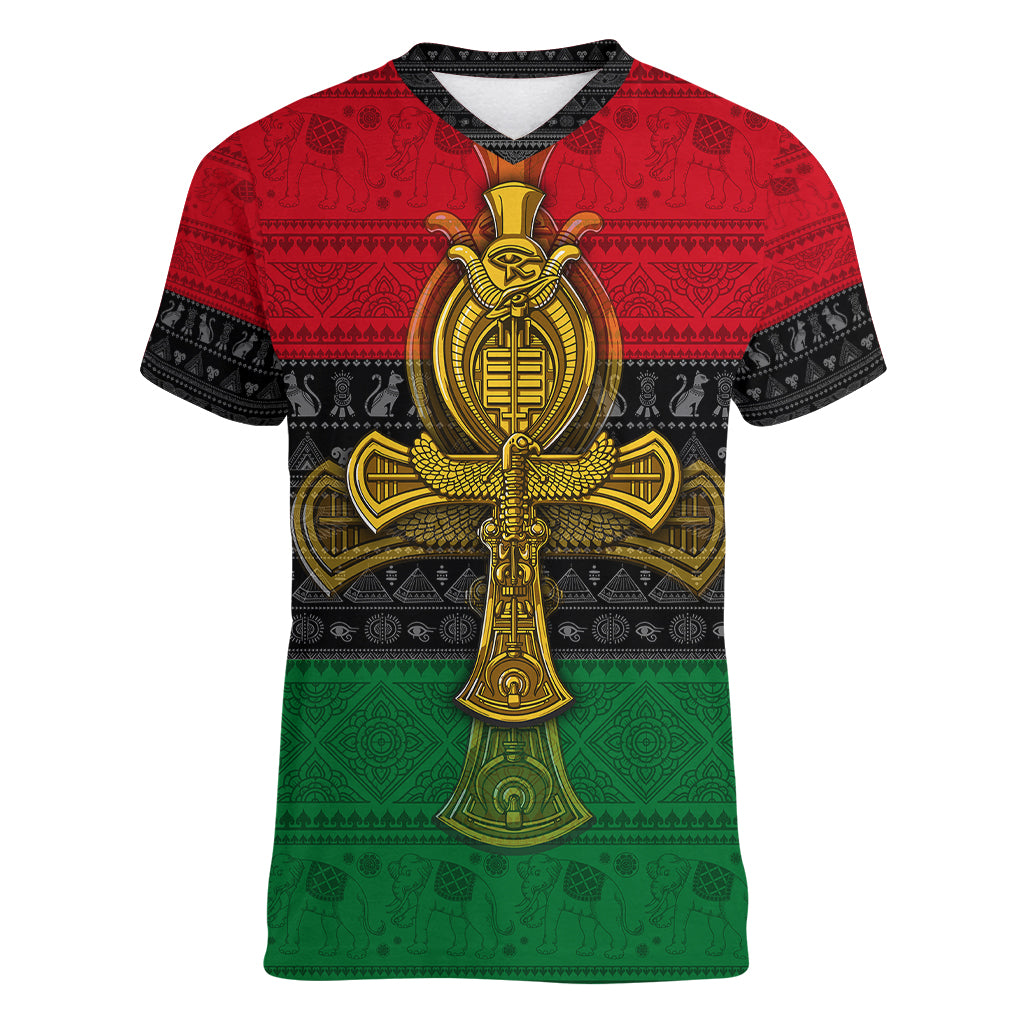Pan African Ankh Women V Neck T Shirt - Wonder Print Shop