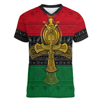 Pan African Ankh Women V Neck T Shirt - Wonder Print Shop