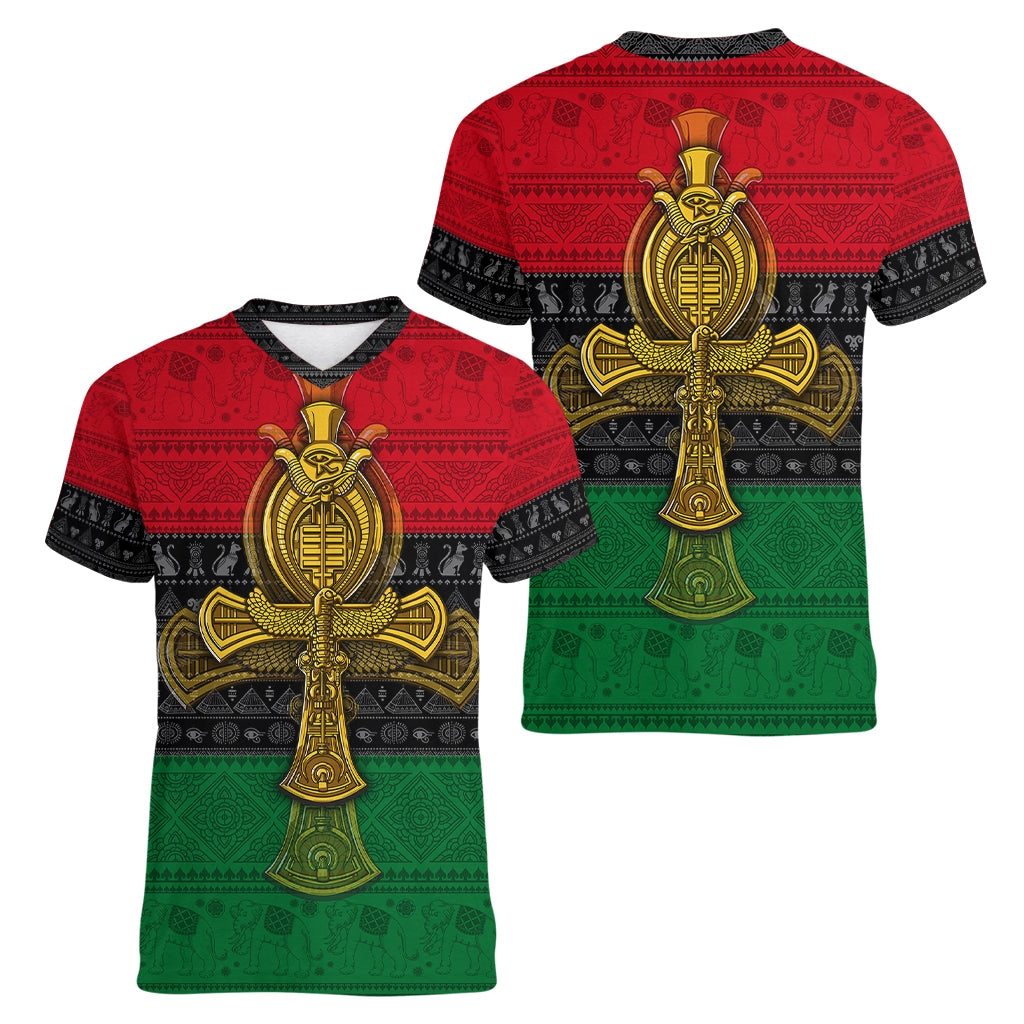 Pan African Ankh Women V Neck T Shirt - Wonder Print Shop