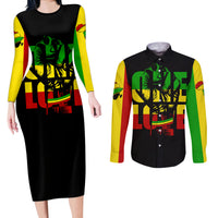 Reggae One Love Couples Matching Long Sleeve Bodycon Dress and Long Sleeve Button Shirts African - Wonder Print Shop