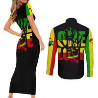 Reggae One Love Couples Matching Short Sleeve Bodycon Dress and Long Sleeve Button Shirts African - Wonder Print Shop