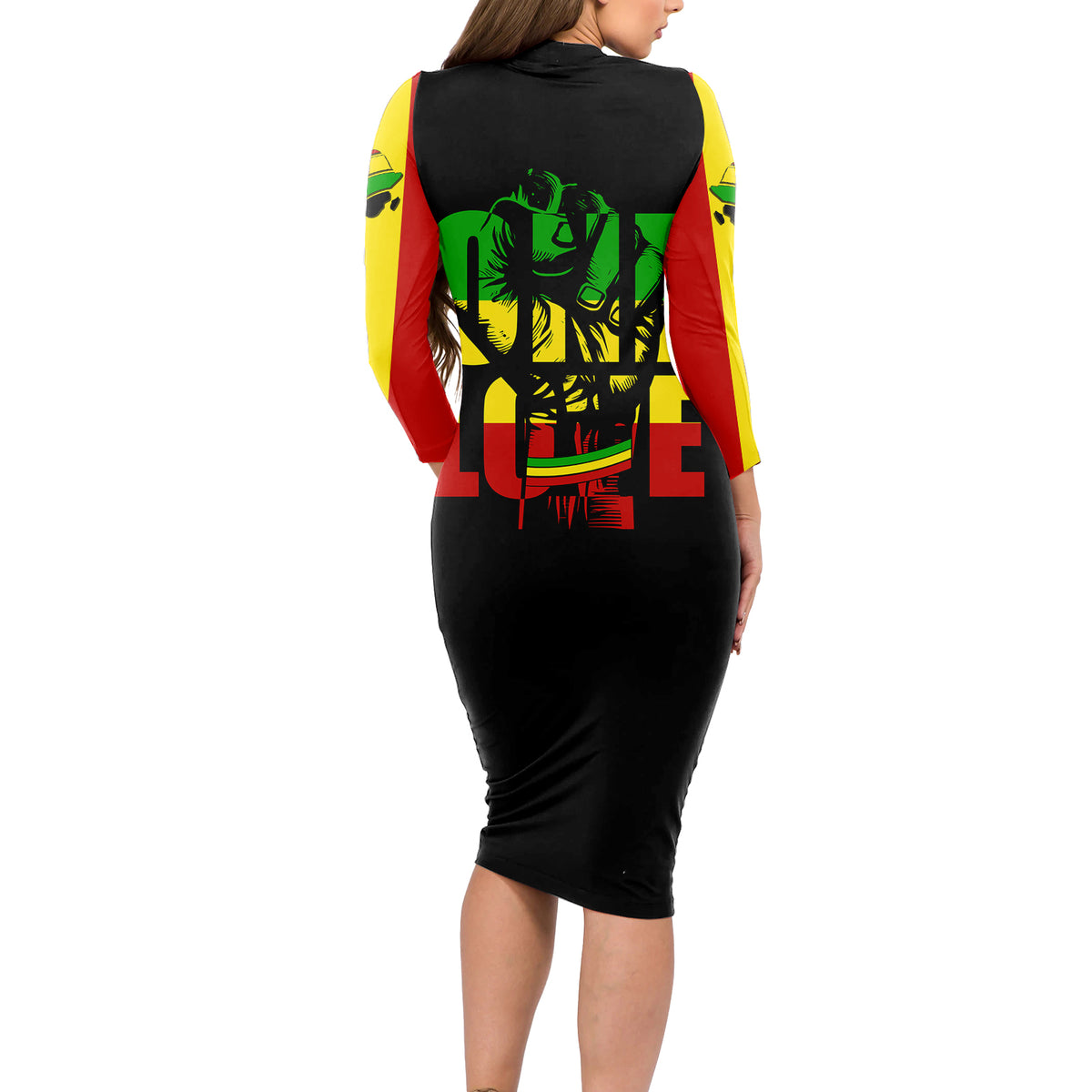 Reggae One Love Long Sleeve Bodycon Dress African - Wonder Print Shop