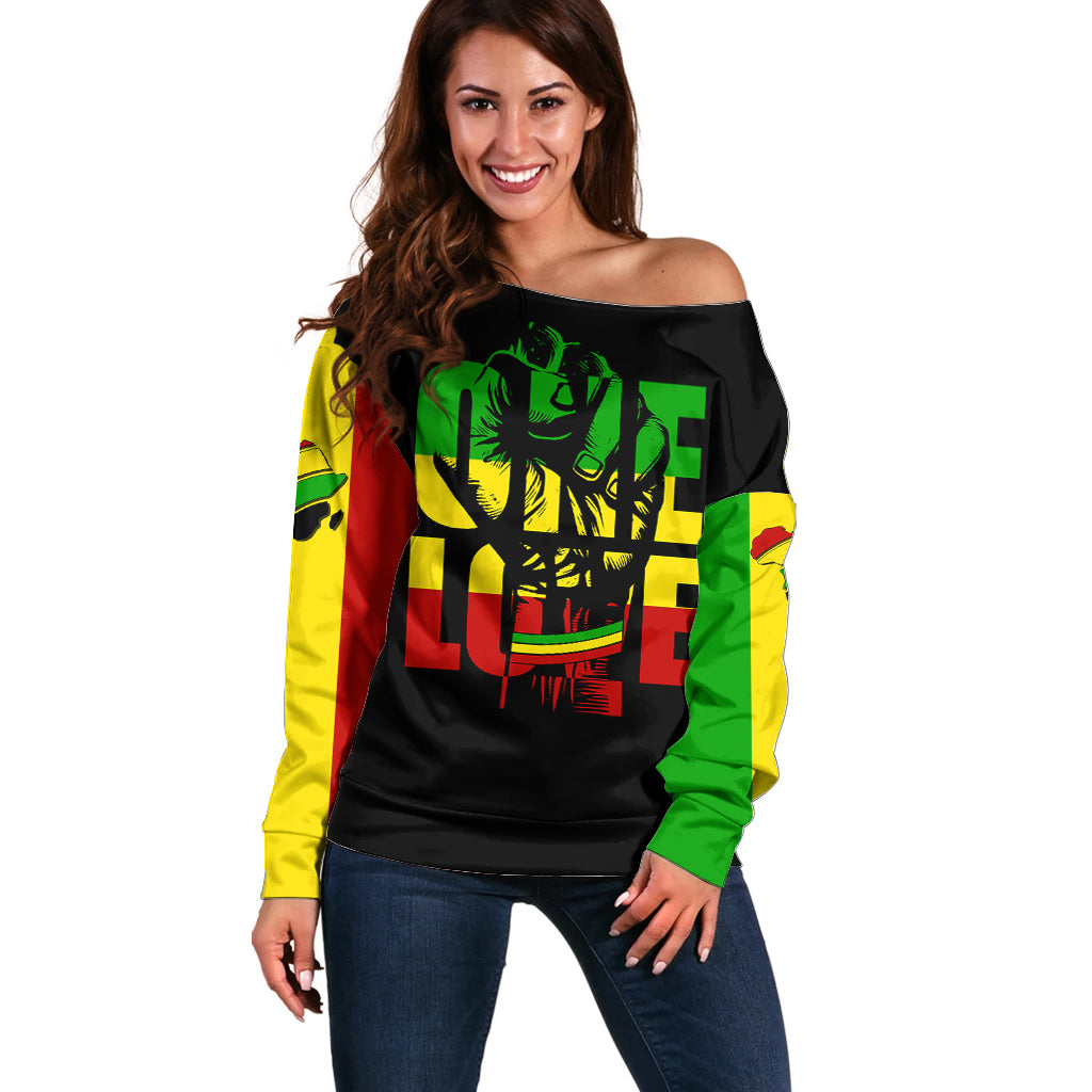 Reggae One Love Off Shoulder Sweater African - Wonder Print Shop