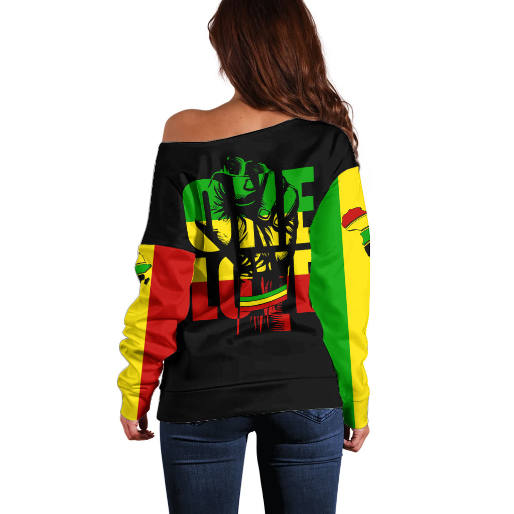 Reggae One Love Off Shoulder Sweater African - Wonder Print Shop