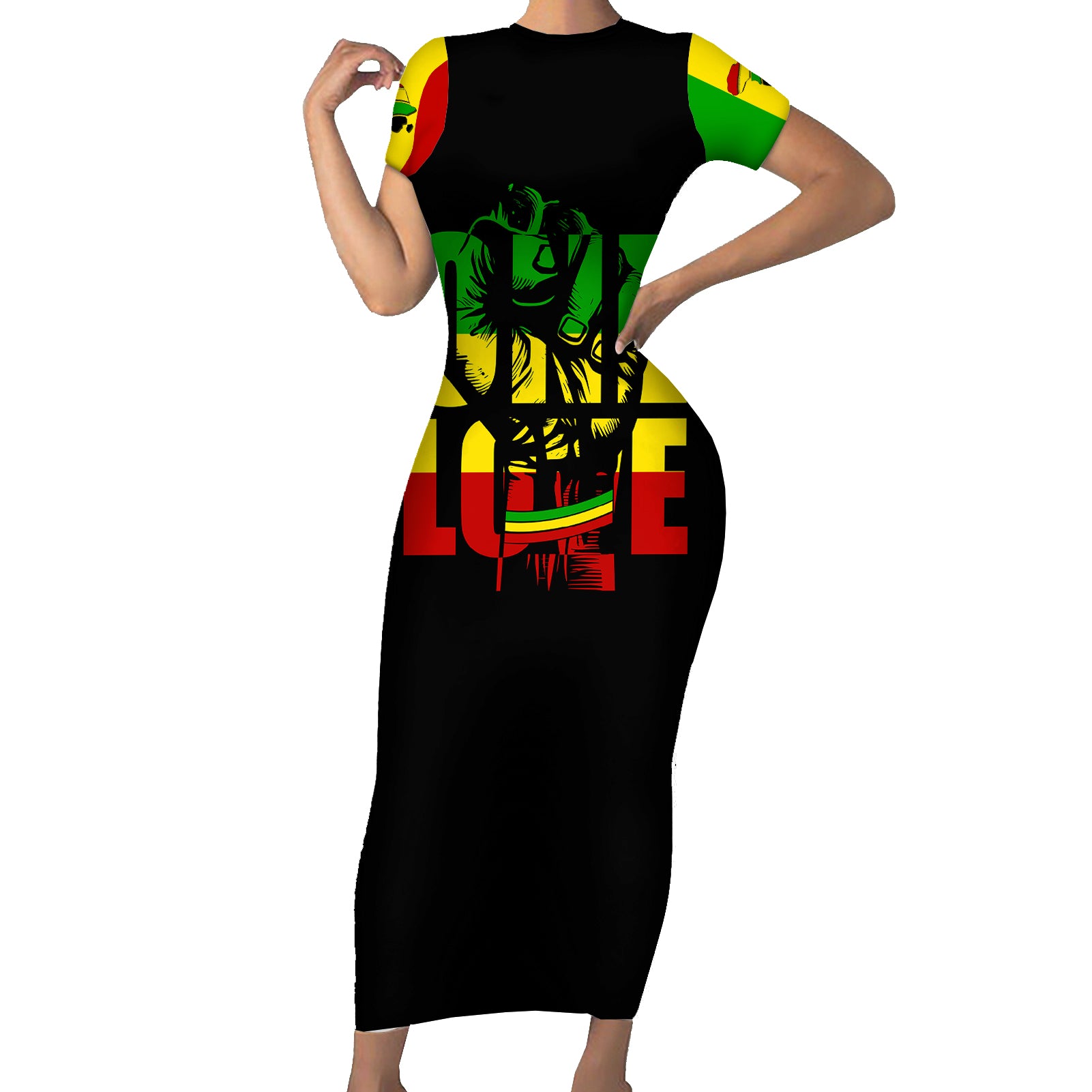 Reggae One Love Short Sleeve Bodycon Dress African - Wonder Print Shop