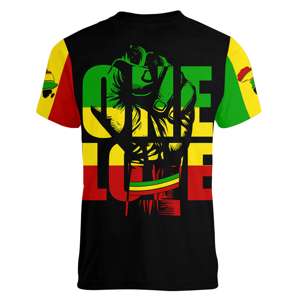 Reggae One Love Women V Neck T Shirt African - Wonder Print Shop