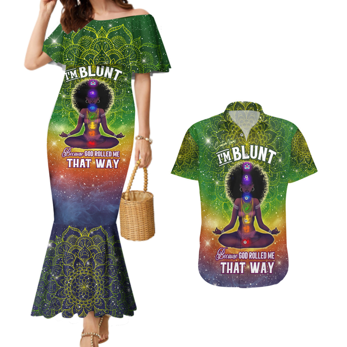 I'm Blunt African Couples Matching Mermaid Dress and Hawaiian Shirt Black Women Mandala - Wonder Print Shop