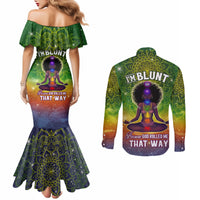 I'm Blunt African Couples Matching Mermaid Dress and Long Sleeve Button Shirt Black Women Mandala