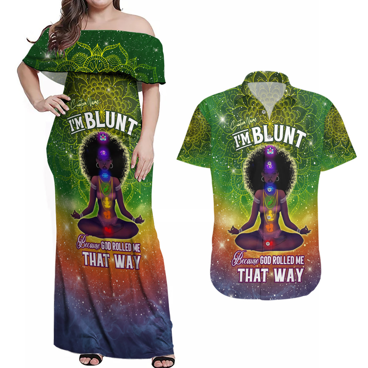 I'm Blunt African Couples Matching Off Shoulder Maxi Dress and Hawaiian Shirt Black Women Mandala - Wonder Print Shop