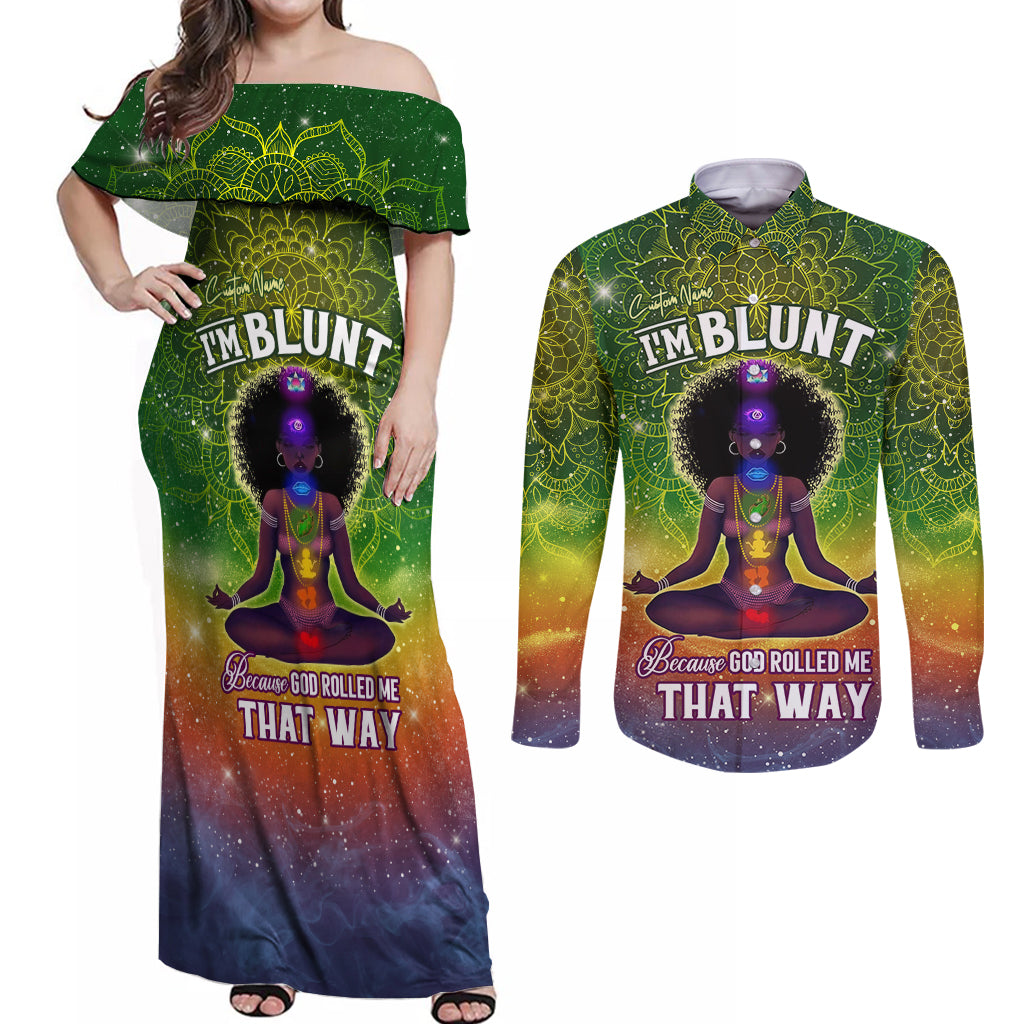 I'm Blunt African Couples Matching Off Shoulder Maxi Dress and Long Sleeve Button Shirt Black Women Mandala - Wonder Print Shop