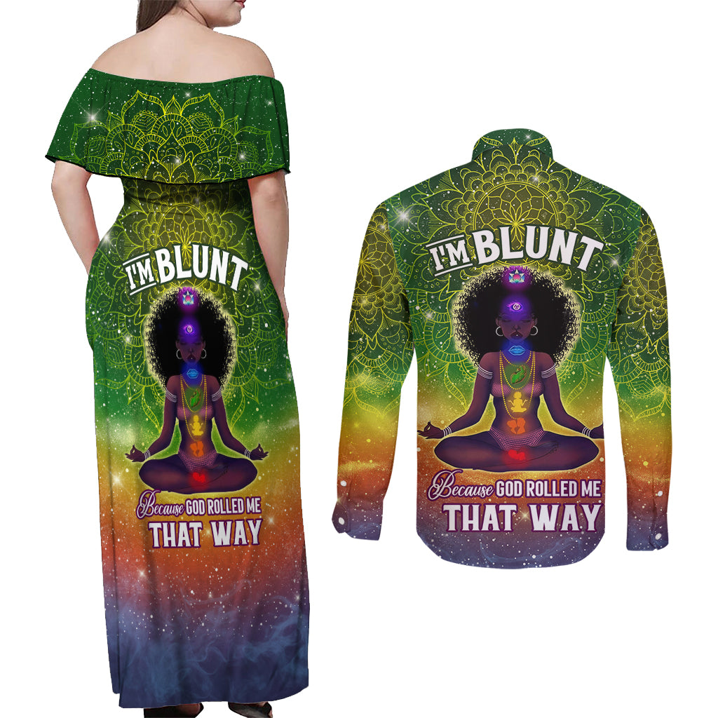 I'm Blunt African Couples Matching Off Shoulder Maxi Dress and Long Sleeve Button Shirt Black Women Mandala - Wonder Print Shop