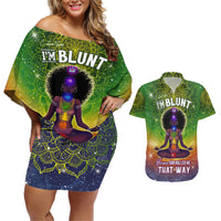 I'm Blunt African Couples Matching Off Shoulder Short Dress and Hawaiian Shirt Black Women Mandala - Wonder Print Shop
