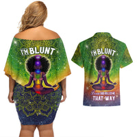 I'm Blunt African Couples Matching Off Shoulder Short Dress and Hawaiian Shirt Black Women Mandala - Wonder Print Shop