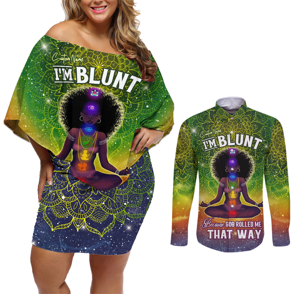 I'm Blunt African Couples Matching Off Shoulder Short Dress and Long Sleeve Button Shirt Black Women Mandala - Wonder Print Shop