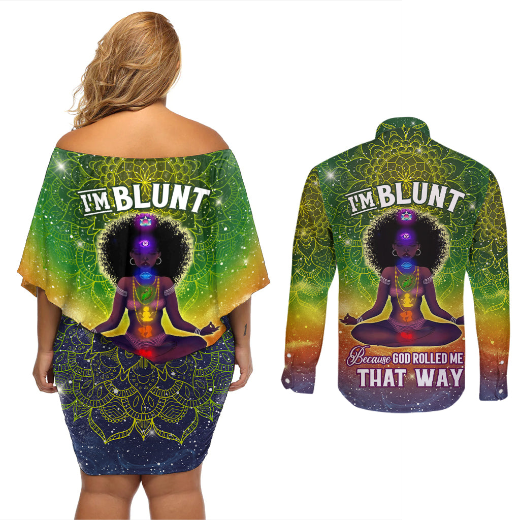 I'm Blunt African Couples Matching Off Shoulder Short Dress and Long Sleeve Button Shirt Black Women Mandala - Wonder Print Shop