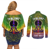 I'm Blunt African Couples Matching Off Shoulder Short Dress and Long Sleeve Button Shirt Black Women Mandala - Wonder Print Shop