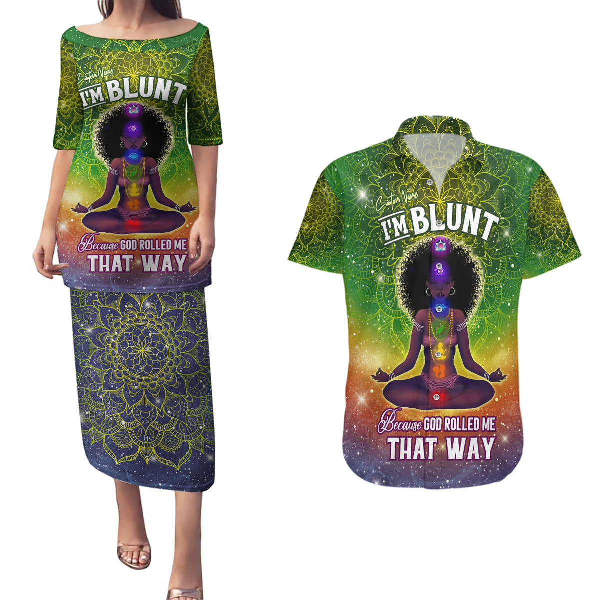 I'm Blunt African Couples Matching Puletasi and Hawaiian Shirt Black Women Mandala - Wonder Print Shop