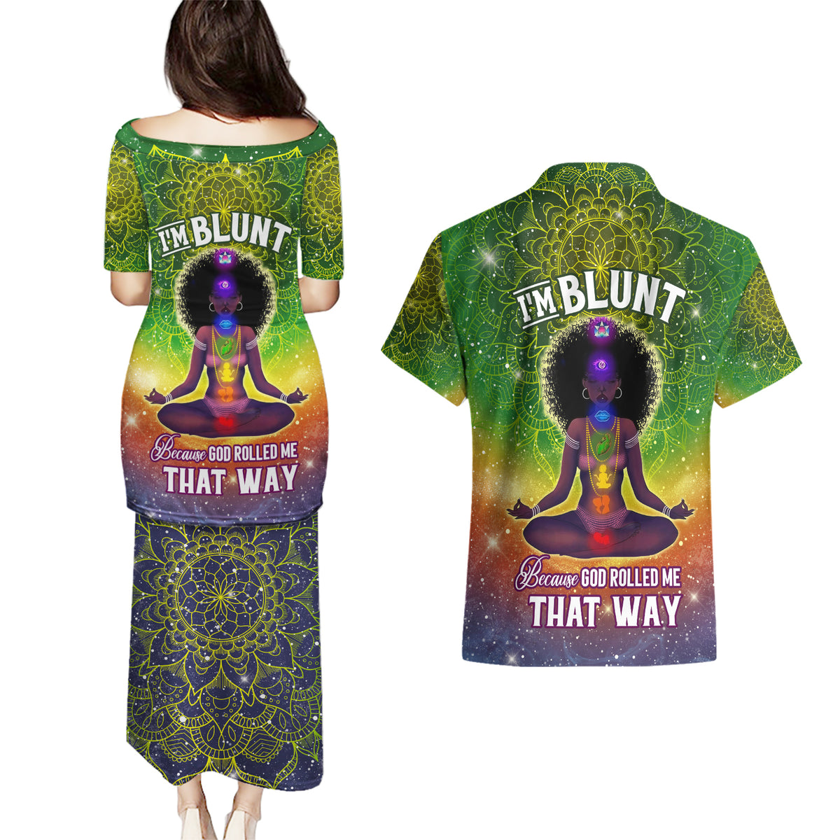I'm Blunt African Couples Matching Puletasi and Hawaiian Shirt Black Women Mandala - Wonder Print Shop